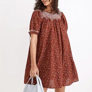 Madewell Embroidered Puff-Sleeve Babydoll Dress in Dotted Vines in Sz X-Small